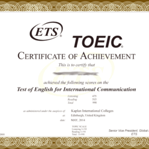 TOEIC Certificate For Sale